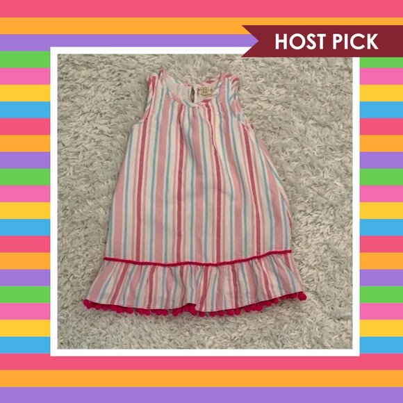 Egg New York Striped Sleeveless Dress with Pom-Pom Trim (4T) - Picture 1 of 4